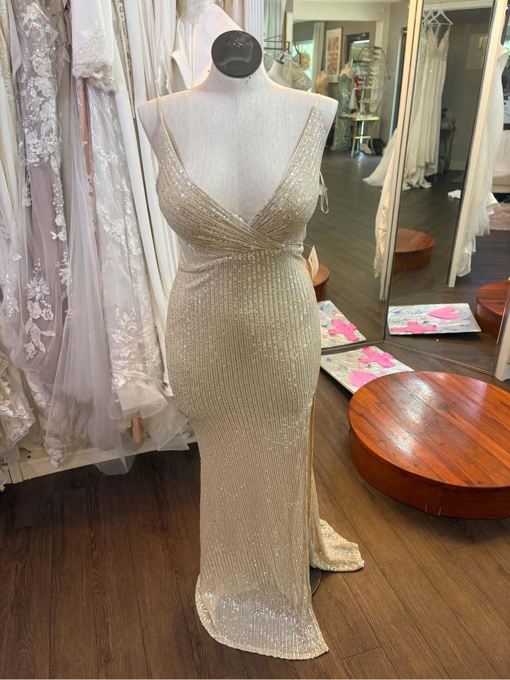 Sequin Champagne Evening Gown